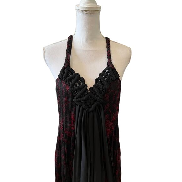 Chelsea & Theodore Y2K silk empire waist Victorian Gothic Dress Black Red - Picture 1 of 9